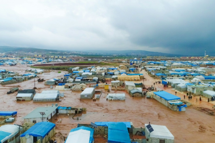 Flooded tents at an internally displaced persons camp in Syria